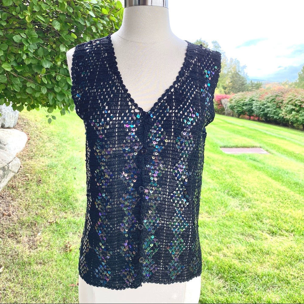 Donna Gray Black Sleeveless Sequin Knit Top